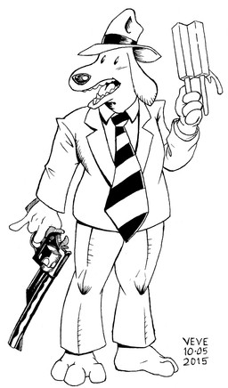 3_toes 4_fingers anthro barefoot biped bottomwear clothing feet fingers floppy_ears food front_view glistening glistening_nose gun handgun hat headgear headwear holding_food holding_gun holding_handgun holding_object holding_popsicle holding_ranged_weapon holding_revolver holding_weapon looking_aside male necktie open_mouth pants popsicle ranged_weapon revolver solo suit teeth toes tongue weapon skyelegs canid canine canis domestic_dog mammal 2015 black_and_white hi_res monochrome signature