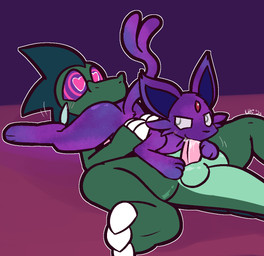 69_position anal anthro anthro_on_feral anthro_penetrating anthro_penetrating_feral balls bestiality black_nose blue_inner_ear blush bodily_fluids claws cum cum_from_mouth cum_in_mouth cum_inside cum_on_face dominant dominant_feral dominant_male erection fellatio feral feral_penetrated finger_claws forehead_gem forked_tail fur gem genital_fluids genitals green_balls green_hair grey_eyes hair heart_eyes heart_symbol hug hypnosis looking_at_another looking_back lying male male/male male_on_feral male_on_top male_penetrated male_penetrating male_penetrating_male mind_control nude on_back on_top oral penetration penile penis pink_penis power_bottom pupils purple_body purple_fur quadruped rimming sex smile smirk spiral spiral_eyes spread_legs spreading submissive submissive_anthro submissive_male tail toe_claws unusual_anatomy unusual_tail white_claws white_pupils ultilix nintendo pokemon emerald_(ultilix) eeveelution espeon generation_2_pokemon pokemon_(species) 2025