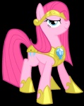 armor black_background blue_eyes cutie_mark female feral fur hair looking_at_viewer pink_hair simple_background smile solo goatanimedatingsim friendship_is_magic hasbro my_little_pony pinkamena_(mlp) pinkamena_diane_pie pinkie_pie_(mlp) earth_pony equid equine horse mammal pony