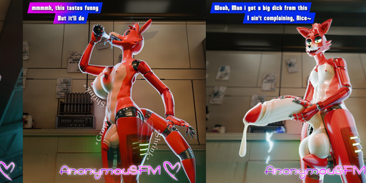 anthro areola balls big_balls big_breasts big_penis bodily_fluids breasts crossgender cum erection female ftm_crossgender ftm_transformation gender_transformation genital_fluids genitals hair huge_balls huge_penis humanoid_genitalia humanoid_penis hyper hyper_genitalia hyper_penis machine male masculinization nipples nude open_mouth penis potion potion_bottle smile solo tail teeth text thick_thighs tongue transformation anonymousfm disembowell_(modeler) psychojohn2_(modeler) five_nights_at_freddy's scottgames foxy_(fnaf) animatronic canid canine fox mammal robot 3:1 3d_(artwork) absurd_res digital_media_(artwork) english_text hi_res