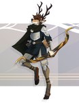 5_fingers anthro clothed clothing fingers hooves male smile solo weapon firetally deer mammal 2021 digital_media_(artwork) hi_res