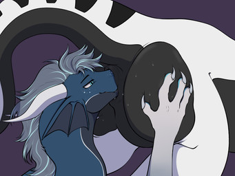 2_horns 4_fingers ambiguous/ambiguous ambiguous_anthro ambiguous_feral ambiguous_gender ambiguous_on_feral anal anal_fluids anal_penetration anal_tugging anthro anthro_on_feral anus bestiality black_anus black_body black_countershading blue_body blue_eyes bodily_fluids butt butt_focus claws closed_smile countershade_butt countershade_tail countershading deep_rimming deep_skin duo ear_frill face_in_ass featureless_crotch feral fingers frill_(anatomy) grey_mane half-closed_eyes hand_on_another's_butt hand_on_butt horn looking_pleasured mane mouth_closed multicolored_body narrowed_eyes oral orifice_tugging penetration purple_background rimming sex simple_background smile snout_fuck sweat sweaty_butt tail two_tone_body white_body white_claws white_horn defell_is_not_human mythology anarog winter_(black-winter) dragon mythological_creature mythological_scalie scalie 2021 4:3 hi_res male_(lore)