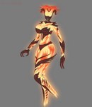 3_fingers big_breasts breasts female fingers fire glowing glowing_body horn not_furry orange_body solo thick_thighs kawaiiredpandas microsoft the_elder_scrolls elemental_creature fire_creature flame_atronach humanoid absurd_res hi_res