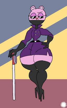 anthro armwear belt blind_cane boots clothing coat covered_mouth curvy_figure elbow_gloves eyelashes eyewear femboy footwear fur glasses gloves hand_on_hip handwear heart_nose heart_symbol high_heeled_boots high_heels legwear logo male markings mole_(marking) pink_body pink_fur shoes small_waist solo sweater text thick_thighs thigh_boots thigh_highs topwear trenchcoat turtleneck wasp_waist wide_hips thatdawgmurray happy_tree_friends the_mole_(htf) eulipotyphlan mammal mole_(animal) aliasing artist_logo artist_name digital_media_(artwork) hi_res signature