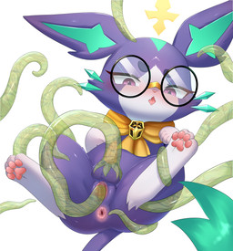 animal_genitalia animal_penis anus balls blush bow_ribbon eyewear facial_markings feet feline_genitalia feline_penis feral feral_penetrated front_view fur genitals glasses green_tentacles head_markings herm herm_feral hindpaw intersex intersex_feral leg_markings markings multicolored_body multicolored_fur muzzle_(marking) paws penetration penile penis penis_milking purple_body purple_eyes purple_fur quadruped sex simple_background socks_(marking) solo tentacle_in_vagina tentacle_penetration tentacle_sex tentacles two_tone_body two_tone_fur vaginal vaginal_penetration vulva white_background yuuni league_of_legends riot_games tencent battle_principal_yuumi yuumi_(lol) domestic_cat felid feline felis mammal 2026 digital_drawing_(artwork) digital_media_(artwork) hi_res shaded soft_shading