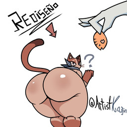 anthro big_butt butt cookie duo female feral food huge_butt looking_back nude pose text thick_thighs kaijin fan_character felid mammal pinup spanish_text