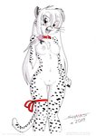 anthro blush breasts collar collar_only condom exposure_variation female genitals hair long_hair nipples nude pussy red_collar ribbons sexual_barrier_device solo tirashanks_(artist) vanilla_(tirashanks) cheetah felid feline mammal