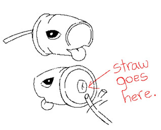 ambiguous_gender anus bedroom_eyes beverage container cup drinking_straw narrowed_eyes presenting puffy_anus seductive simple_background solo tongue snackaftermidnight animate_inanimate digital_media_(artwork) monochrome
