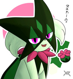 ambiguous_gender looking_at_viewer mask open_mouth pink_eyes solo rekku484 nintendo pokemon generation_9_pokemon meowscarada pokemon_(species) absurd_res hi_res huge_filesize