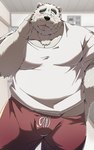 anthro black_nose bottomwear bulge clothing fur kemono male mature_male overweight overweight_male pants shirt solo topwear white_body white_fur emufu bear mammal polar_bear ursine 2025 hi_res