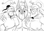 beard big_pecs facial_hair group hair heart_symbol male male/male muscular muscular_male pecs trio sea_pupper disney disney's_aladdin nintendo tears_of_the_kingdom the_legend_of_zelda ganondorf genie_(disney) kalvai bat demon gerudo human humanoid mammal monochrome sketch