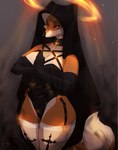 anthro armwear breasts buxom cleavage clothed clothed_anthro clothed_female clothing cross dominant dominant_anthro dominant_female elbow_gloves female garter_belt garter_straps gloves halo handwear inverted_cross legwear looking_at_viewer nun nun_habit nun_veil palms_together possession religious_clothing seducing_viewer seductive solo stockings yellow_eyes vexstacy disney robin_hood_(disney) maid_marian canid canine fox mammal absurd_res hi_res