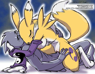 anthro anthro_penetrated armwear breasts bridal_gauntlets claws clitoris clothing countershading dipstick_tail duo eyes_closed female female_on_humanoid female_penetrated from_front_position fur genitals gloves handwear humanoid_on_anthro humanoid_penetrating humanoid_penetrating_anthro lying male male/female male_on_anthro male_penetrating male_penetrating_female markings mostly_nude multicolored_body multicolored_fur multicolored_tail nipples nude on_back on_top penetration penile penile_penetration penis penis_in_vagina reverse_missionary_position sex simple_background straddling tail tail_markings text two_tone_body two_tone_fur two_tone_tail vaginal vaginal_penetration vulva white_body white_fur white_tail yellow_body yellow_fur yellow_tail yin_yang miss_dynamite bandai_namco digimon canid canine digimon_(species) humanoid mammal renamon url