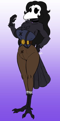 5_fingers animal_mask anthro beak_mask black_body black_feathers black_fur black_hair black_tail_feathers bottomwear brown_bottomwear brown_clothing brown_pants chest_tuft choker clothed clothed_anthro clothed_female clothing eyelashes feathers feet female fingers fully_clothed fully_clothed_anthro fully_clothed_female fur hair jewelry leg_wrap leg_wraps mask necklace pants solo tail tail_feathers talons toes tuft white_mask wrappings wraps harry_amorós ingrid_the_plague_doctor ingrid_(harry_amoros) avian bird absurd_res full-length_portrait hi_res portrait reference_image