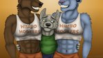 abs anthro clothing hooters_uniform male midriff muscular shirt short topwear rahir_(artist) himbo_hooters hooters canid canine felid feline mammal himbo digital_media_(artwork)