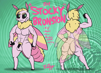 2_toes 4_fingers 4_wings antennae_(anatomy) anthro anus arthropod_abdomen balls big_chest black_penis black_sclera blonde_hair blonde_mane blonde_pubes eyebrows feet fingers flaccid flexing flexing_bicep fur genitals green_eyes hair half-shaved_head male mandibles mane multi_wing muscular muscular_anthro muscular_male penis photo_background pink_body pink_fur pubes realistic_penis_size small_feet solo striped_wings stripes toes translucent translucent_body wings yellow_body yellow_fur frooby arthropod insect lepidopteran moth rosy_maple_moth 11:8 hi_res model_sheet photography_(artwork)