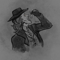 clothing collared_shirt cowboy duo facial_hair fangs feral feral_prey gloves hair handwear hat headgear headwear imminent_vore interspecies jacket long_hair male mustache shirt stubble teeth topwear vest vaxhunt rango_(movie) rattlesnake_jake human humanoid mammal mouse murid murine rodent 1:1 hi_res monochrome sketch