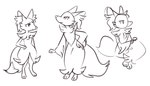 ambiguous_gender anthro biped closed_smile eyelashes fluffy fluffy_tail fur group hand_on_hip inner_ear_fluff looking_forward mouth_closed paws simple_background sitting smile standing tail trio tuft white_background white_sclera flavia-elric nintendo pokemon braixen delphox generation_6_pokemon pokemon_(species) 2020 digital_media_(artwork) hi_res sketch female_(lore)