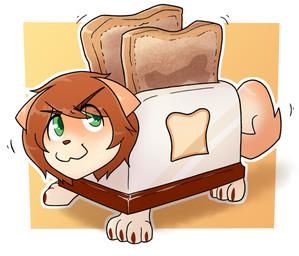 ambiguous_gender appliance blush bread brown_hair claws food green_eyes hair kitchen_appliance looking_up simple_background smile solo standing tail toaster 2b-labs toaster_(toaster98) animate_inanimate canid canine canis domestic_dog herding_dog hybrid living_appliance mammal pastoral_dog welsh_corgi 2024 digital_media_(artwork)