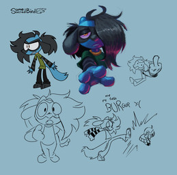 4_fingers angry anthro black_body black_fur black_hair blue_body blue_fur blue_tail clenched_teeth duo facial_markings fingers fluffy fluffy_hair fur gesture hair hand_gesture head_markings kicking_another long_sleeve_shirt looking_at_viewer male markings mask_(marking) middle_finger open_mouth reaching_towards_viewer solo_focus standing tail teeth text somesacredbird nintendo pokemon fan_character riolu_(somesacredbird) generation_4_pokemon pokemon_(species) riolu 2026 digital_drawing_(artwork) digital_media_(artwork) english_description english_text hi_res multiple_scenes sketch_page
