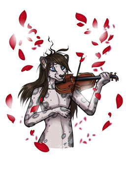 anthro bow_(stringed_instrument) bowed_string_instrument holding_object male musical_instrument nude petals playing_music playing_violin simple_background solo string_instrument violin white_background augustine_mayer suane felid mammal pantherine snow_leopard 3:4 digital_media_(artwork) half-length_portrait hi_res portrait