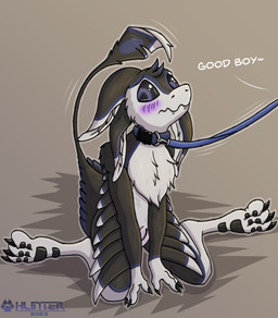 anthro blush collar good_boy leash leash_pull leashed_collar male solo submissive submissive_male 1nfer0 hunter_(1nfer0) avali absurd_res hi_res