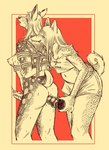 anal anal_penetration anthro arms_tied_behind_back bdsm biped bite bodily_fluids bondage bottomwear bound clothing cum dildo dildo_in_ass dildo_insertion drooling duo ear_piercing erection eye_through_hair female genital_fluids genitals gynomorph hair handjob intersex markings navel object_in_ass penetration penile penis piercing red_background restraints rope rope_bondage rope_harness saliva scut_tail sex sex_toy sex_toy_in_ass sex_toy_insertion short_tail shorts shoulder_bite simple_background smile spots spotted_body standing sweat tail translucent translucent_hair bonnie_guerra beruca_(glopossum) constance_(glopossum) canid canine canis deer domestic_dog mammal shiba_inu spitz hi_res