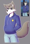 anthro blue_clothing blue_eyes clothed clothing fully_clothed fur grey_background grey_body grey_fur male simple_background solo white_body white_fur kanashiipanda stefano_d'angelo book_of_lust mel_price canid canine canis mammal wolf 2022 hi_res