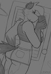 anthro big_breasts bottomwear breasts butt cellphone clothed clothing electronics female holding_cellphone holding_object holding_phone looking_back mirror_selfie phone selfie simple_background skirt smartphone solo wintermadness snapchat trish_(winter) mammal procyonid raccoon 2025 hi_res monochrome