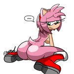 accessory anthro big_breasts big_butt boots breasts butt clothing ellipsis female footwear fur genitals green_eyes hair_accessory hairband looking_at_own_butt looking_back pink_body pink_fur pussy shoes side_boob sitting solo speech_bubble magnum3000 sega sonic_the_hedgehog_(series) amy_rose eulipotyphlan hedgehog mammal 1:1 hi_res