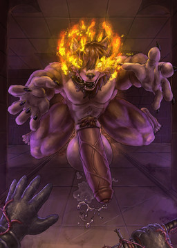 animal_genitalia anthro balls barbed_wire big_balls big_penis bodily_fluids cum foreskin genital_fluids genitals hair hair_over_eye humanoid_genitalia humanoid_penis hybrid_genitalia hybrid_penis imminent_danger jumping male muscular muscular_male one_eye_obstructed open_mouth penis pubes sheath sheathed_humanoid_penis tongue tongue_out shybird elden_ring elden_ring_nightreign fromsoftware bell_bearing_hunter sam_hansen canid canine mammal absurd_res hi_res