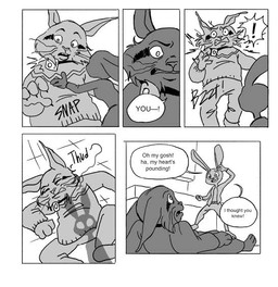 anthro clothed clothed_anthro clothing collar dialogue duo electrocution female male pointy_ears rabbit_ears role_reversal shock_collar text gilman2004 disney zootopia judy_hopps pawbert_lynxley canada_lynx european_rabbit felid feline lagomorph leporid lynx mammal oryctolagus rabbit black_and_white comic english_text monochrome
