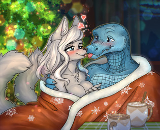 2_tails 3_fingers 5_fingers anthro arm_around_partner beverage black_claws black_eyebrows black_lips black_nose blanket_only blue_body blue_eyes blue_scales blush breasts candy chest_tuft chocolate christmas_tree claws closed_smile container cuddling cup dessert drinking_straw duo eye_contact eyebrow_through_hair eyebrows eyelashes female female/female female_anthro fingers fluffy fluffy_tail food fur furniture grey_body grey_claws grey_fur grey_tail hair heart_symbol holidays hot_chocolate inner_ear_fluff inside interspecies lidded_eyes light lips long_hair long_tail looking_at_another medium_breasts mouth_closed mug multi_tail multicolored_body multicolored_scales no_eyebrows non-mammal_breasts pink_tongue plant red_blanket romantic romantic_couple scales sharp_teeth smile smiling_at_another smiling_at_each_other sparkles table tail teeth thick_bottom_lip tongue translucent translucent_hair tree tuft two_tone_body two_tone_scales wavy_hair white_hair white_inner_ear_fluff window window_curtains eoss_air christmas azraelle_(tertia) natyna_tiduna alligatorid azurlligator canid canine canis crocodilian mammal reptile scalie wolf 2026 absurd_res colored digital_drawing_(artwork) digital_media_(artwork) english_description hi_res lighting shaded