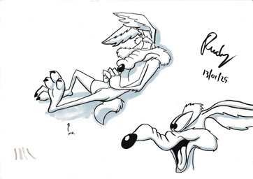 3_toes 4_fingers anthro arm_tuft belly bent_ears biped black_nose black_toe_claws casual_nudity claws curling_tail ears_back ears_front elbow_tuft excited eyebrows eyes_closed feet fingers fluffy fluffy_tail humanoid_feet humanoid_hands humanoid_heel knee_up lying male nude on_back pecs pivoted_ears plantigrade shadow skinny sleeping slim slim_anthro slim_male soles solo tail text thick_eyebrows toe_claws toes tuft wide_eyed rudy_quorido looney_tunes warner_brothers wile_e._coyote canid canine canis coyote mammal 2025 absurd_res black_and_white dated english_text hi_res monochrome multiple_images shaded signature