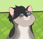 blue_eyes brown_body brown_fur eyewear feral fur glasses male open_mouth simple_background solo conditional_dnp grinn3r pop_cat kusaki cougar felid feline mammal 2021 2_frame_animation animated low_res meme short_playtime