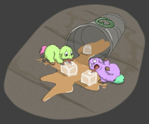 ambiguous_feral ambiguous_gender beverage black_eyes constricted_pupils container cup disposable_cup duo featureless_crotch feral fur green_body green_fur hooves ice ice_cube narrowed_eyes neonate pained_expression pink_tail pupils purple_body purple_fur small_pupils suffering tail tea teal_tail tongue tongue_out tongue_stuck young young_ambiguous young_feral carpdime fluffy_pony fluffy_pony_(species) mammal digital_media_(artwork) shaded