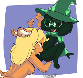 abstract_background adolescent age_difference anthro anthro_on_anthro anthro_penetrated anthro_penetrating anthro_penetrating_anthro balls black_body black_fur blonde_hair breasts clothed clothing cute_fangs duo ears_back eyewear fangs fellatio female female_penetrated freckled_face freckles fur genitals glasses green_clothing green_hat green_headwear green_robe hair hat headgear headwear horn ineffective_clothing inner_ear_fluff interspecies leaning leaning_backward looking_at_another looking_at_partner male male/female male_penetrating male_penetrating_female nipples no_pupils nude older_female oral oral_penetration partially_clothed penetration penile penis pivoted_ears robe round_glasses scut_tail sex short_tail simple_background tail teeth text tuft young young_anthro younger_male sukk-madikk deltarune undertale_(series) noelle_holiday ralsei bovid caprine deer goat mammal new_world_deer reindeer 2020 artist_name dated hi_res