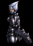 breasts female glistening glowing glowing_eyes hands_behind_back looking_at_viewer looking_back machine metal metallic_body not_furry orange_eyes pose side_boob simple_background solo spines tail marauder6272 godzilla_(series) toho katsura_(character) mechagodzilla kaiju robot