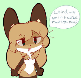 3_fingers :3 anthro big_ears big_head blonde_hair bodily_fluids brown_body brown_ears brown_fur chest_tuft dialogue eye_through_hair eyebrow_through_hair eyebrows eyelashes fangs female fingers fluffy fluffy_chest fur gloves_(marking) green_background green_eyes hair leg_markings long_ears long_hair looking_at_viewer markings open_mouth question question_mark short_tail simple_background socks_(marking) solo speech_bubble sweat tail teeth text translucent translucent_hair tuft white_body white_fur yellow_body yellow_fur conditional_dnp sodanalan1998 averi_(fiddleafox) canid canine fox hybrid lagomorph leporid mammal rabbit red_fox true_fox 2024 colored_line_art digital_drawing_(artwork) digital_media_(artwork) english_text hi_res