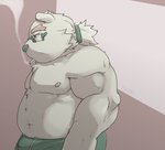 anthro belly bulge clothing eyewear fur glasses kemono male moobs nipples overweight overweight_anthro overweight_male simple_background smoking solo underwear white_body white_fur cddi_h lifewonders tokyo_afterschool_summoners leib_(tas) bear mammal polar_bear ursine 2020