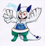 clothing holidays hoodie red_eyes solo topwear hotcoffeecat halloween nintendo pokemon coren_(double) generation_2_pokemon generation_5_pokemon legendary_pokemon lugia mienfoo pokemon_(species) hi_res