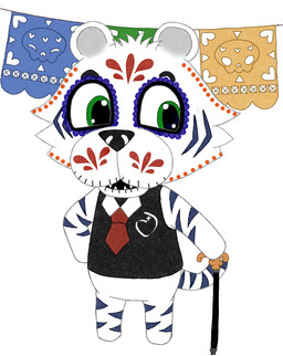 anthro bodypaint calavera_face_paint clothing costume face_paint fur holidays makeup male mascot school skull_face_paint solo white_body white_fur hatakeclarissarts animal_crossing calavera day_of_the_dead nintendo fan_character felid mammal pantherine tiger digital_drawing_(artwork) digital_media_(artwork) hi_res