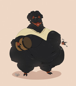 anthro barrel belly belly_overhang belly_slap big_breasts black_body black_fur black_wool breasts clothing female fluffy fur hair hair_over_eyes hooves huge_breasts huge_hips love_handles morbidly_obese mostly_nude_anthro navel nipples obese obese_anthro obese_female overweight overweight_anthro overweight_female poncho poncho_only simple_background slap smile solo sound_effects text tongue tongue_out wide_hips wool_(fur) boltheeye maki_(trinitystrike) alpaca camelid mammal 2025 hi_res nonbinary_(lore)