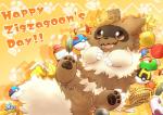 brown_body brown_fur crown cute_fangs fangs feral fur headgear solo teeth text tooboe_huusuke nintendo pokemon pokemon-specific_day zigzagoon_day canid generation_3_pokemon mammal pokemon_(species) zigzagoon 2019 english_text