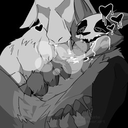 anthro belly_grab belly_tuft bodily_fluids bone bone_mask butt butt_grab carrying_another carrying_partner dizzy drooling duo hand_on_butt heart_reaction heart_symbol licking licking_another licking_partner male male/male mask muscular muscular_anthro muscular_male null saliva scruffy size_difference skull skull_mask spiral spiral_eyes tongue tongue_out torso_grab tuft graphigato graphi_(graphigato) bovid caprine felid feline goat mammal skullcat_(species) 1:1 hi_res monochrome