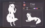 anthro controller drawing electronics female feral fluffy fluffy_tail fur headphones multiple_forms purple_eyes snow solo tail text white_body white_fur joeumbre freya_(joeumbre) canid canine canis mammal wolf character_name colored english_text hi_res model_sheet