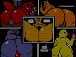 anthro big_butt bulge butt crossgender group machine male male/male minigame_(fnaf) presenting presenting_hindquarters retro simple_background tail gayguyfella five_nights_at_freddy's scottgames bonnie_(fnaf) chica_(fnaf) foxy_(fnaf) freddy_(fnaf) golden_freddy_(fnaf) animatronic avian bear bird canid canine chicken fox galliform gallus_(genus) lagomorph leporid mammal phasianid rabbit robot digital_media_(artwork) hi_res