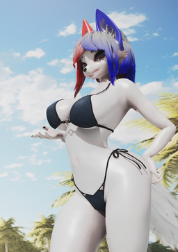 anthro beach big_breasts biped breasts female solo standing avonsenior fan_character canid canine canis human mammal wolf 3d_(artwork) blender_(artwork) digital_media_(artwork) hi_res