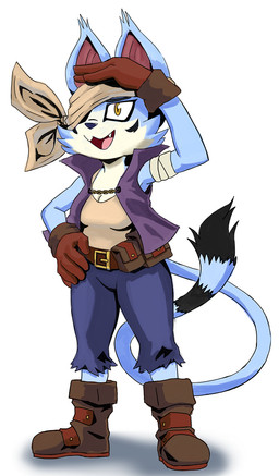 anthro arm_wraps bag belt blue_body blue_fur boots bottomwear breasts cleavage clothed clothing covered_eye dipstick_tail fangs female footwear fur gloves hand_over_head handwear kerchief looking_away markings multicolored_body multicolored_fur open_mouth pants satchel shirt shoes simple_background solo tail tail_markings tank_top teeth topwear two_tone_body two_tone_fur vest white_body white_fur wraps yellow_eyes actualpendragon mints_(actualpendragon) long_taur taur digital_drawing_(artwork) digital_media_(artwork)