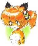 2015 anthro blush breasts cute_fangs featureless_breasts felid female female_anthro fur green_eyes hair kemono mammal multicolored_body multicolored_fur navel nude open_mouth open_smile orange_body orange_fur orange_hair oyatsu pantherine simple_background small_breasts smile solo tiger two_tone_body two_tone_fur white_body white_fur young young_female